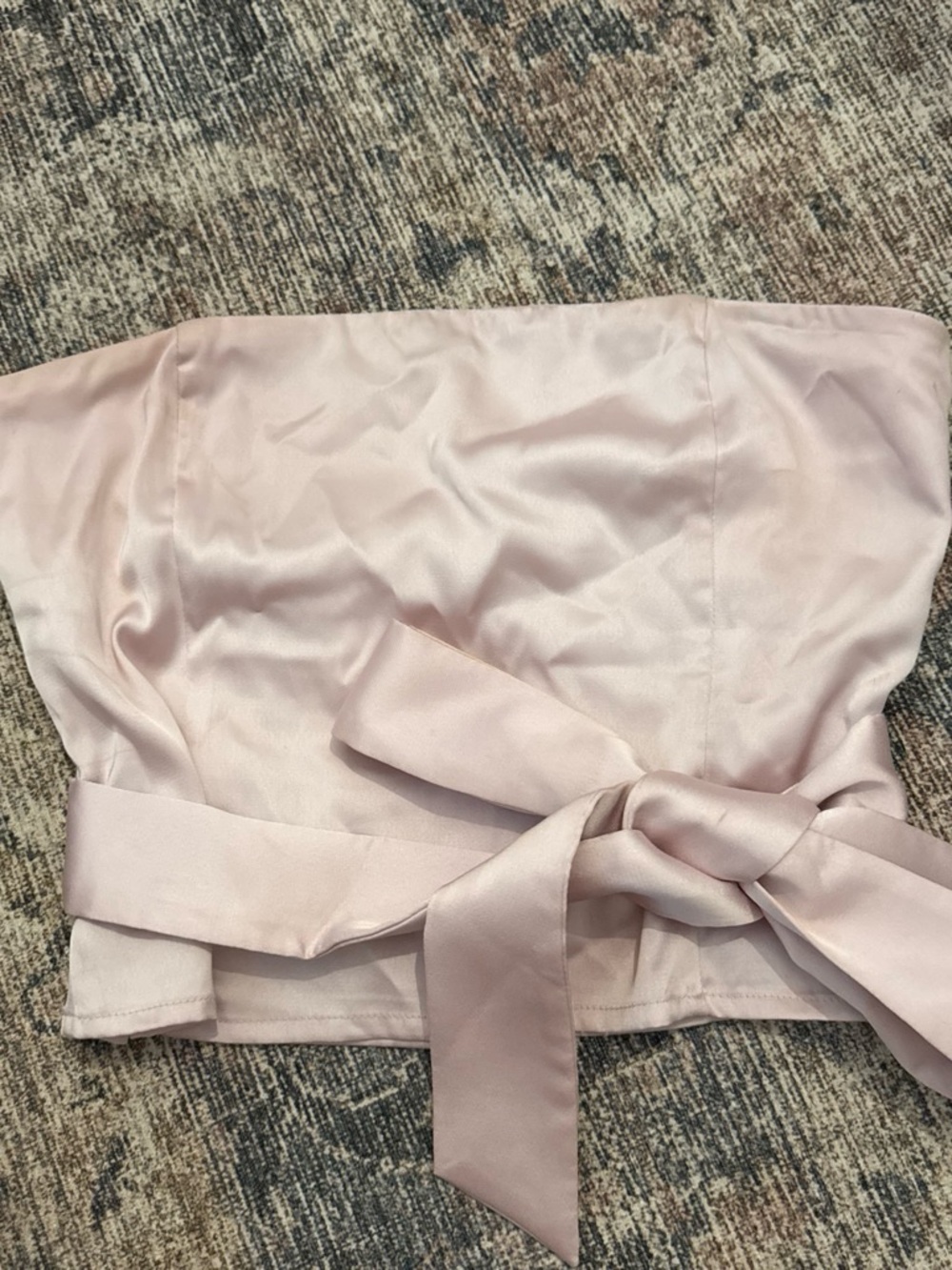 Beginning Boutique Blush Pink Satin Strapless Tie-Waist Crop Top